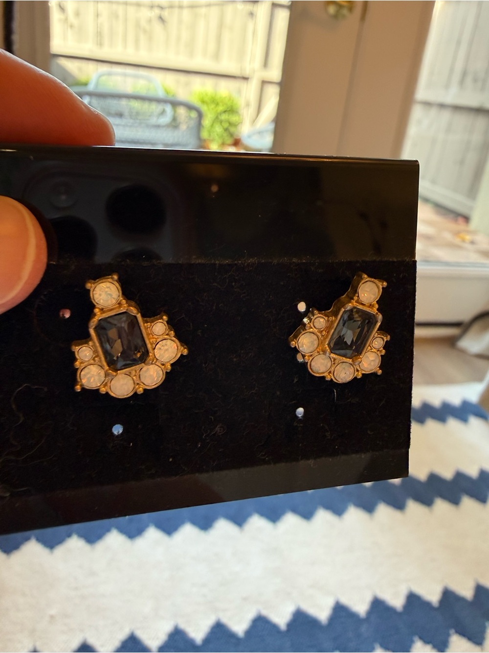 J. Crew Gold-Tone Stud Earrings with Navy and Clear Crystals